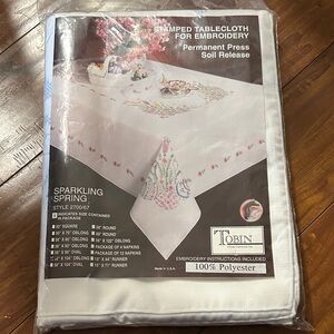 Vintage Tobin Sparkling Spring Embroidery Kit 58x104 Tablecloth NOS Easter USA